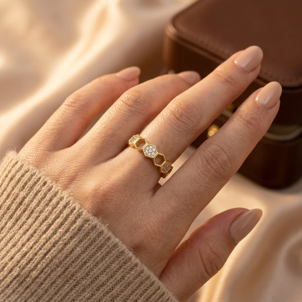 Gold Geometric Open Ring - Photo 2