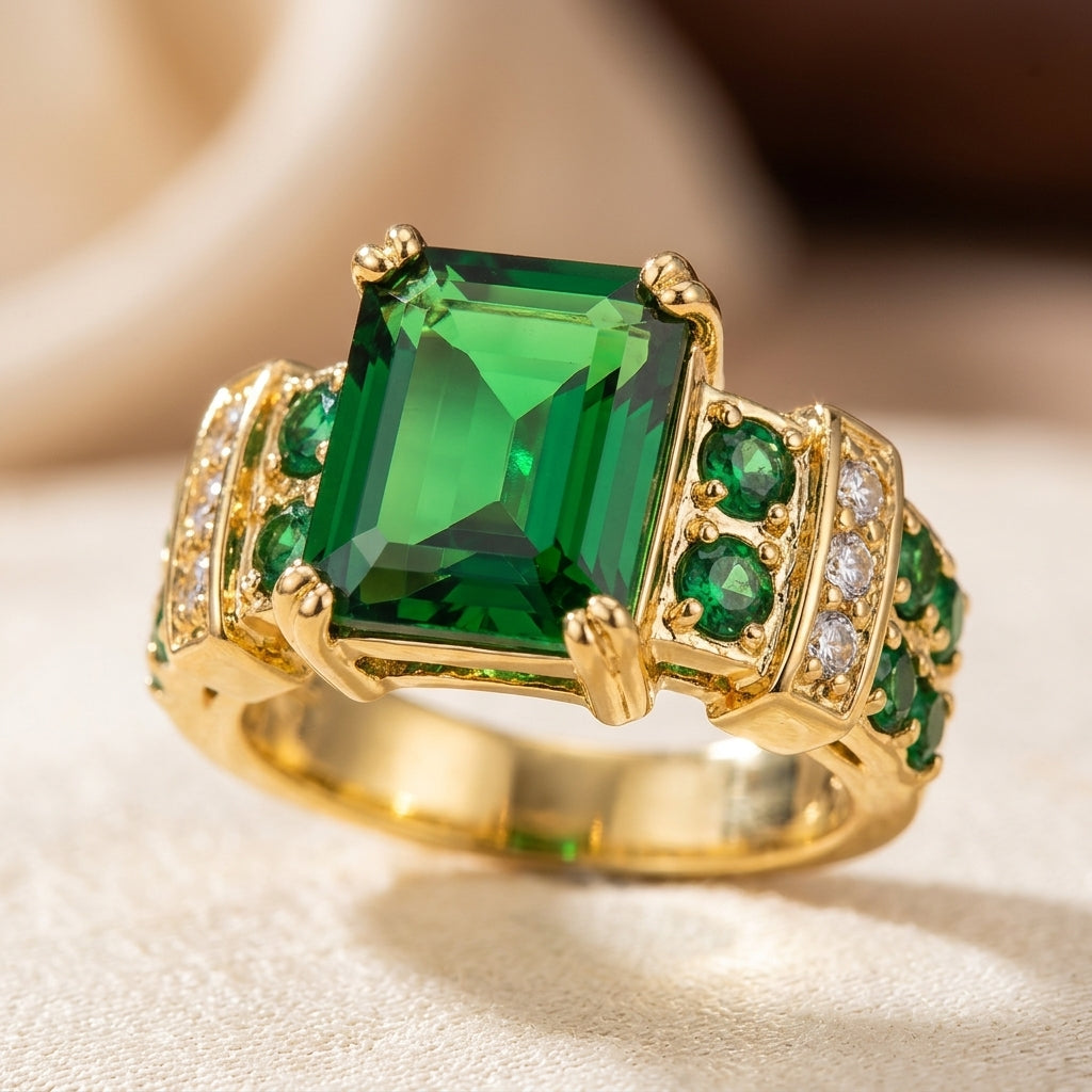 Gold Emerald Geometric Ring - Photo 1