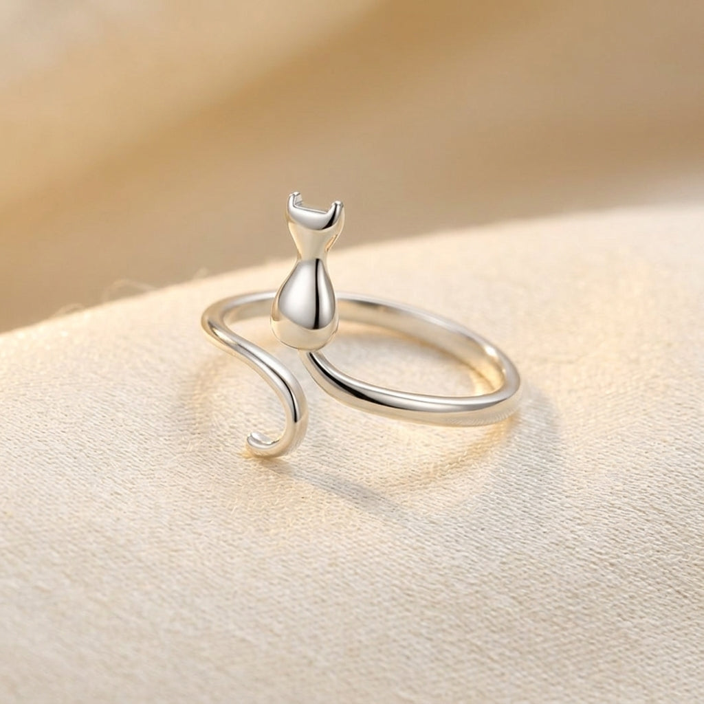 Silver Cat Motif Ring - Photo 1