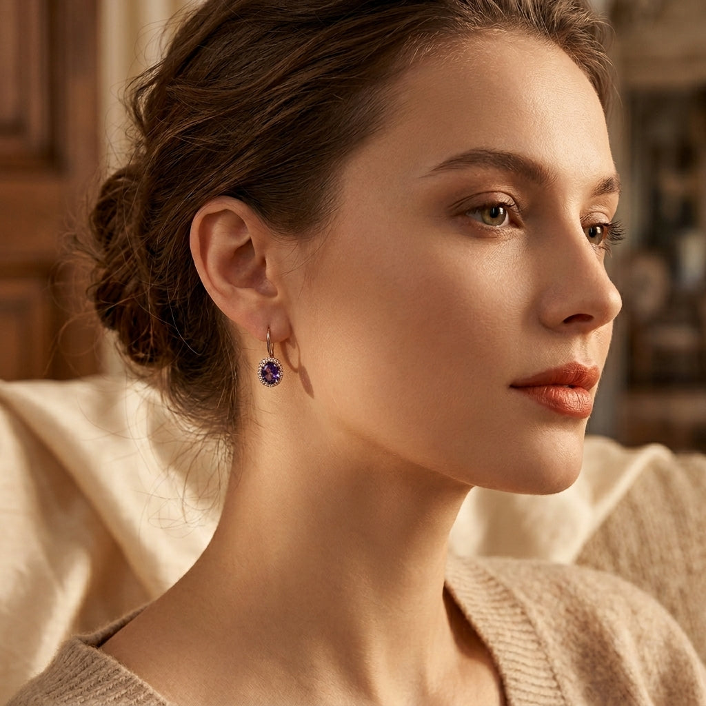 Gold Amethyst Crown Earrings - Photo 2