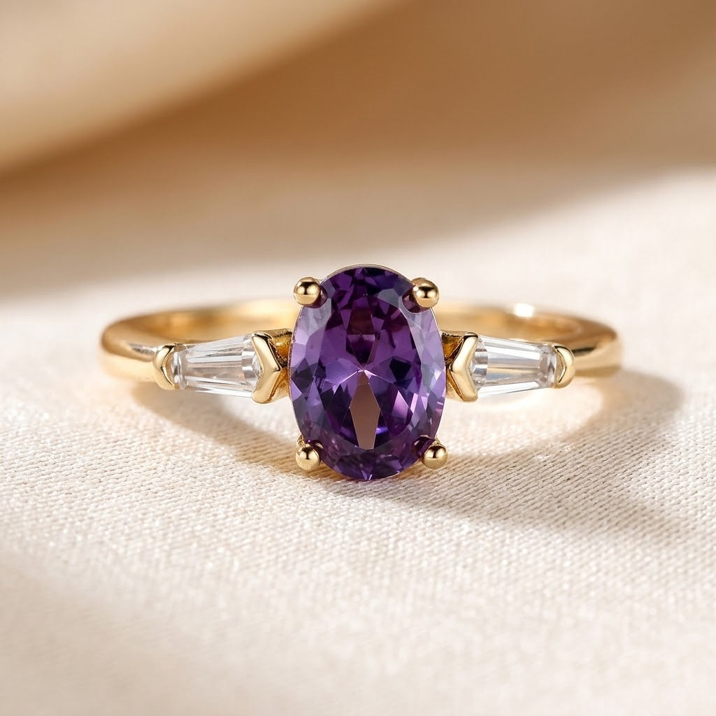 Gold Amethyst Three-Stone Ring - Photo 1