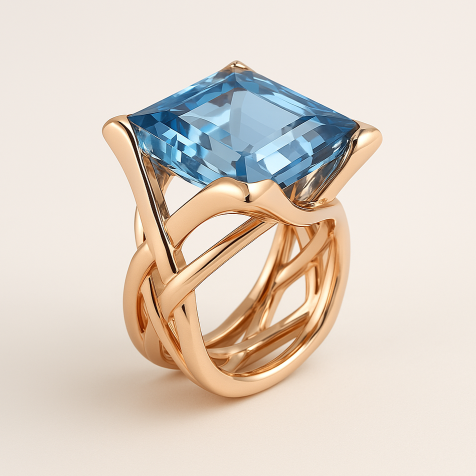 Vintage Rose Gold Blue Zirconia Ring - Photo 2
