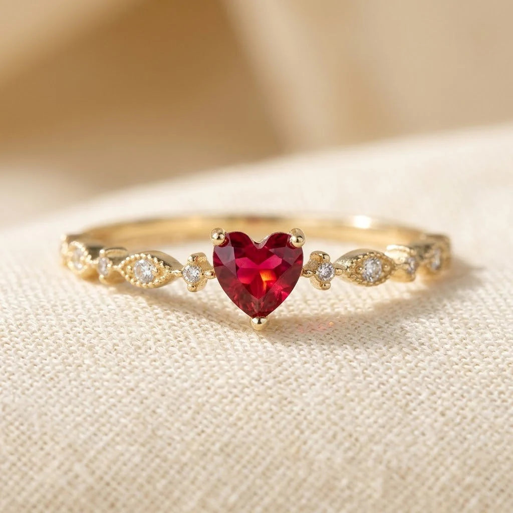 Gold Ruby Heart Ring - Photo 1