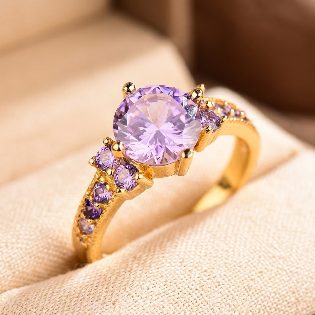 Gold Amethyst Cluster Ring - Photo 1