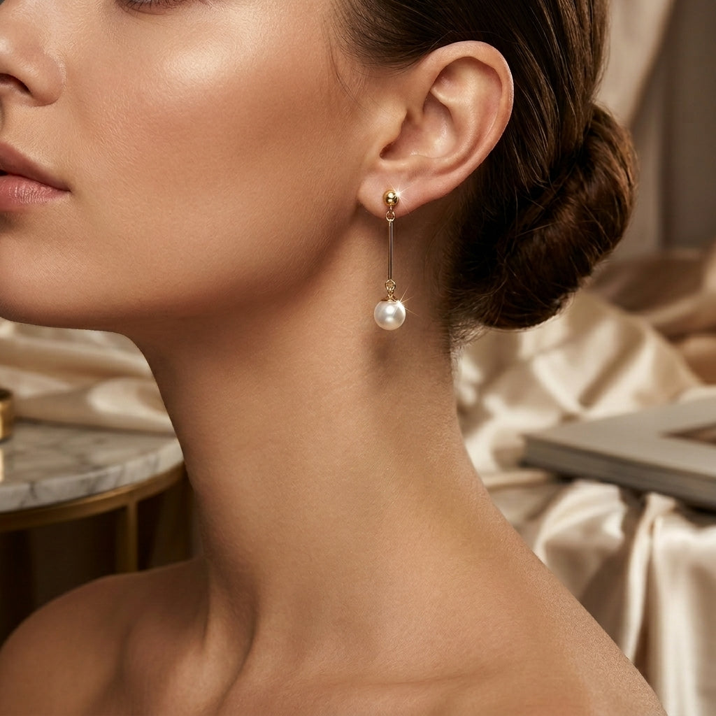 Gold Long Pearl Drop Earrings - Photo 2