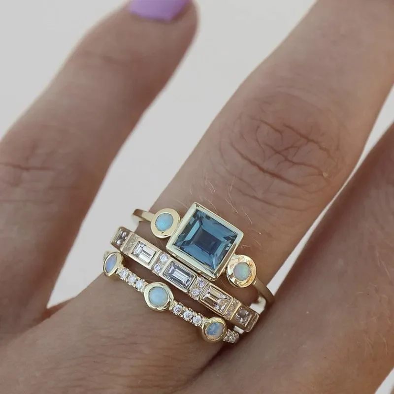 Ocean - Vintage Blue Crystal Ring Set - Photo 1