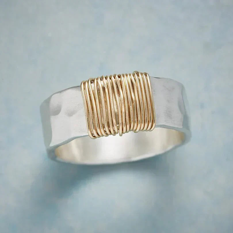 Silver and Gold Wire Wrapped Ring - Photo 1