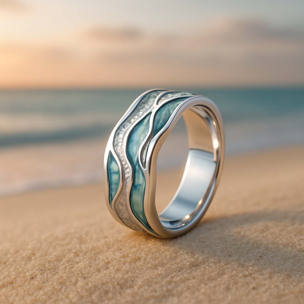 Chloe | Turquoise Silvered Waves Ring - Photo 1